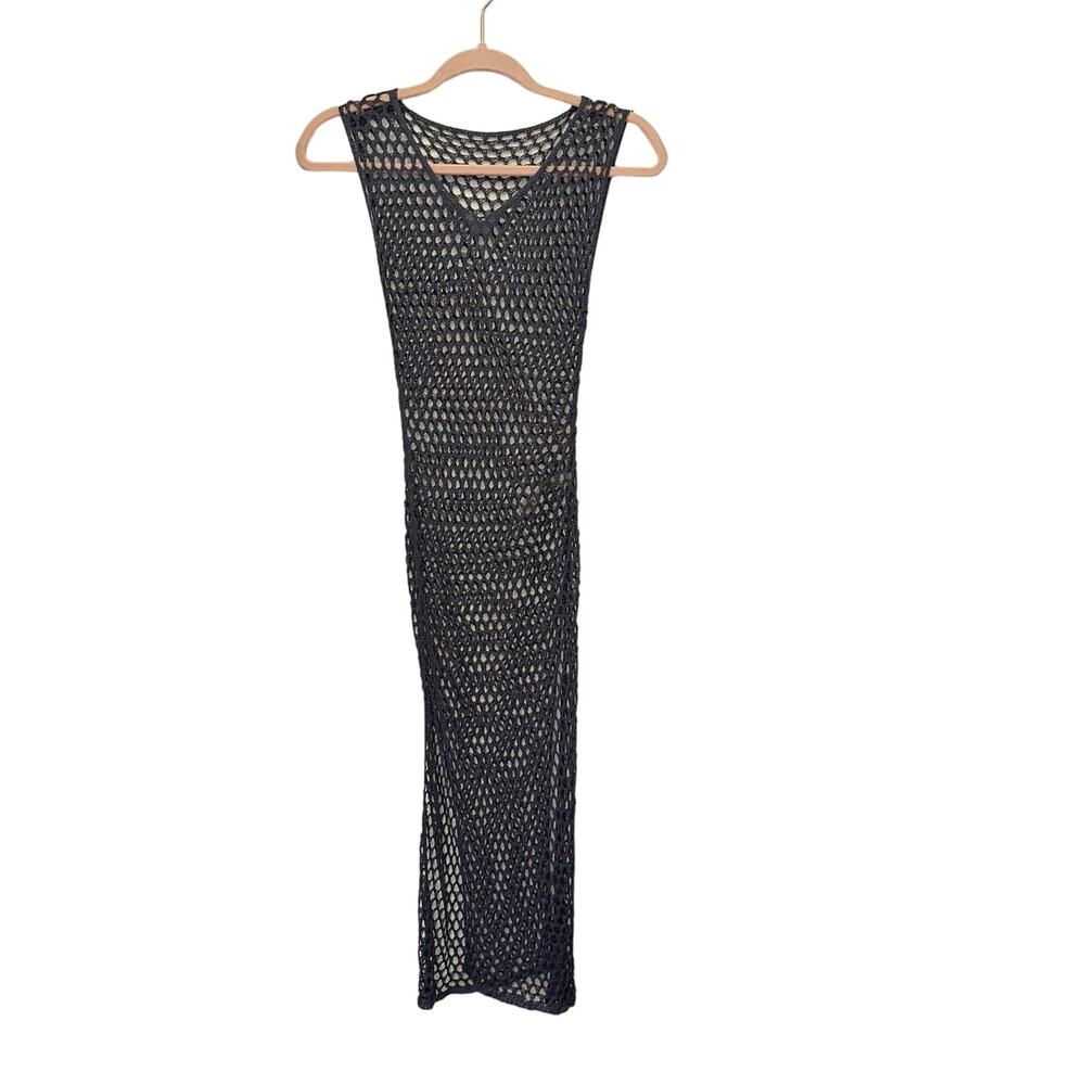 Shein Periwinkle Crochet Fishnet Maxi Dress XS Sheer Bodycon Festival Goth
